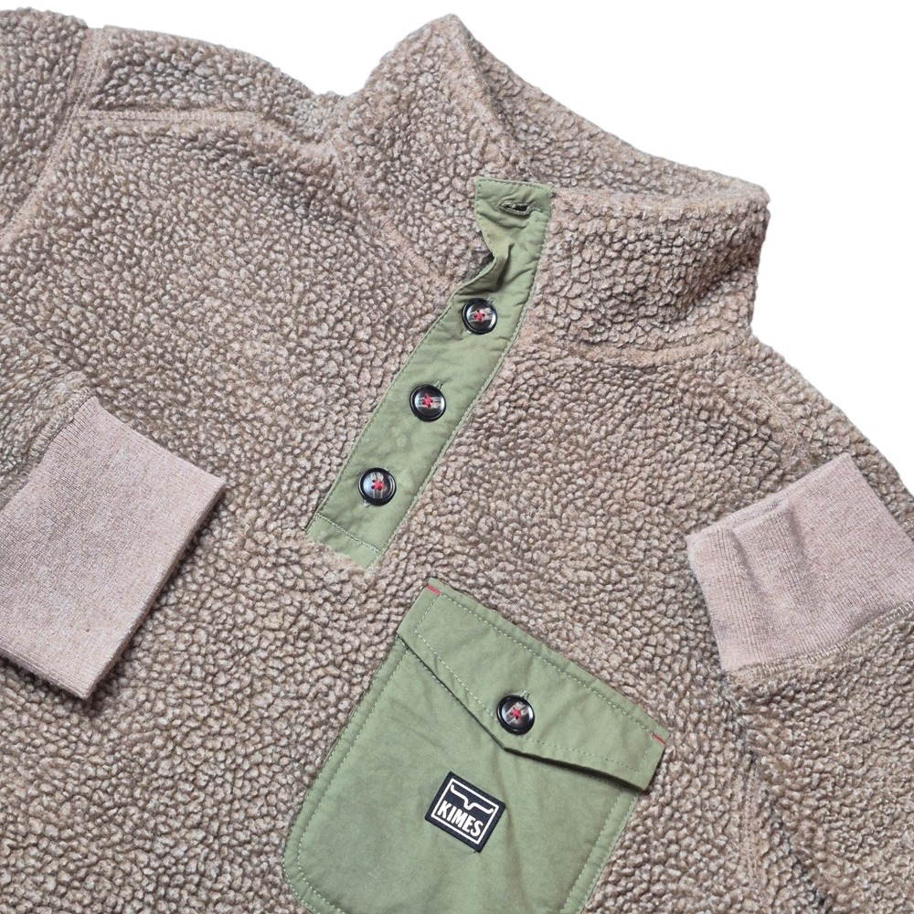 Kimes Ranch Mens Medium Sherpa Fleece Pullover Western Button‎ Pocket Brown